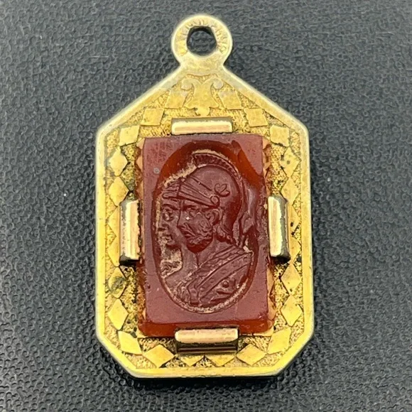 Victorian warrior carved intaglio cameo watch fob pendant for necklace vintage